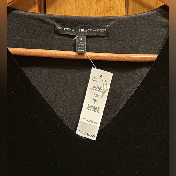 White House Black Market Velvet Dual Neck Shell. Size small, color: black, lined - Picture 3 of 3